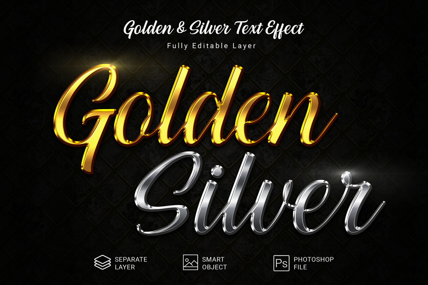 Silver and Golden Text Style Effect Mockup Template psd