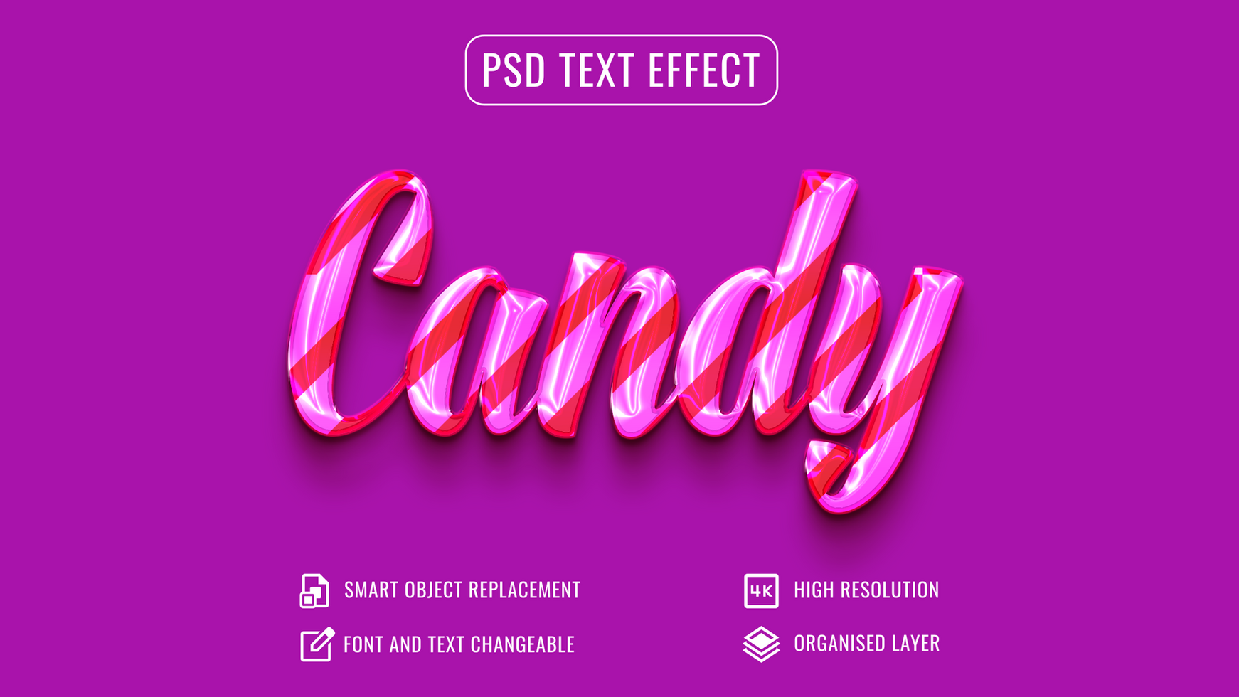 candy text effect with a purple background psd