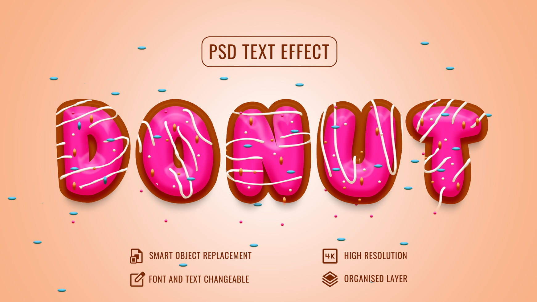 donut text effect mockup with customizable background psd