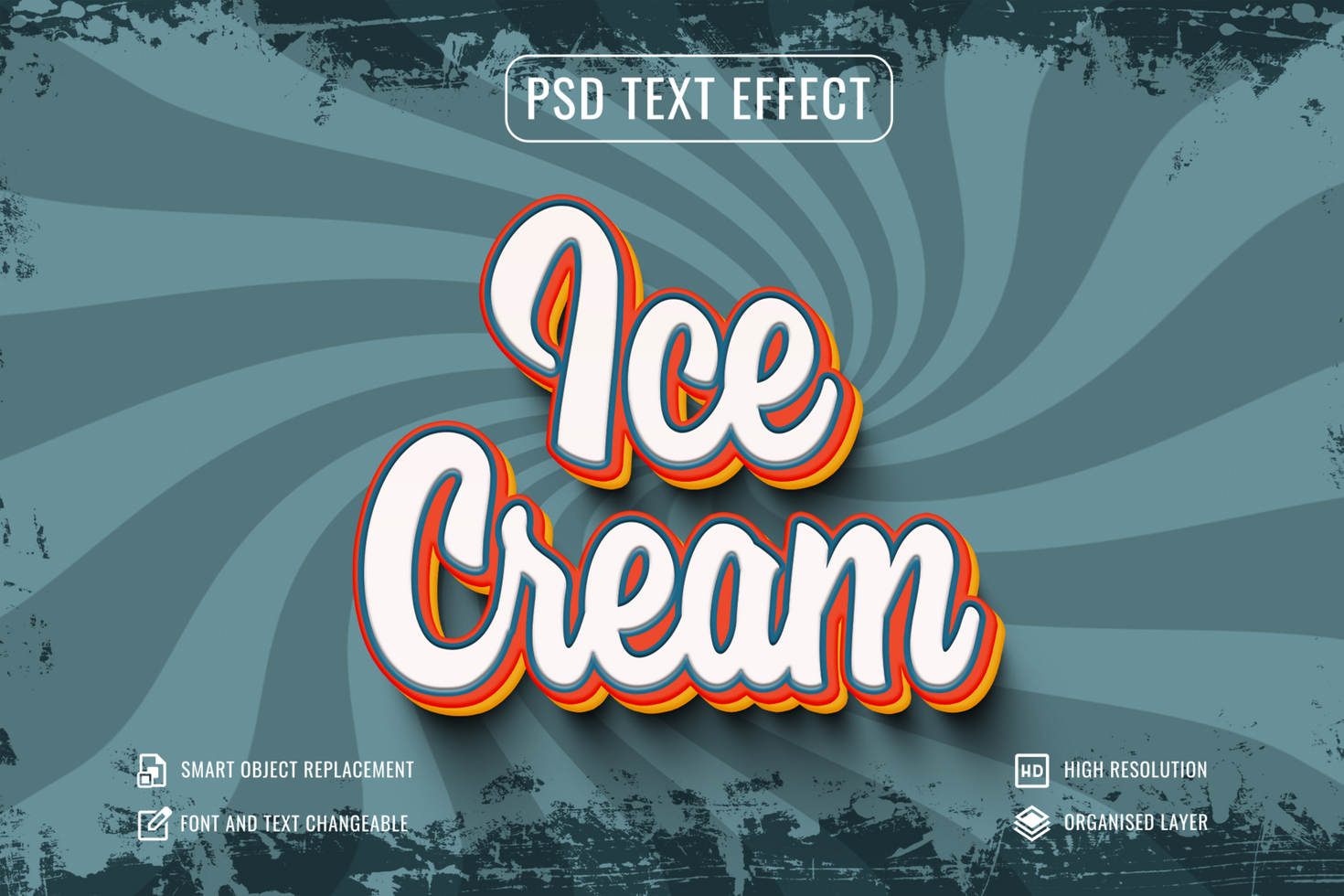 ice cream text effect with retro wave background psd