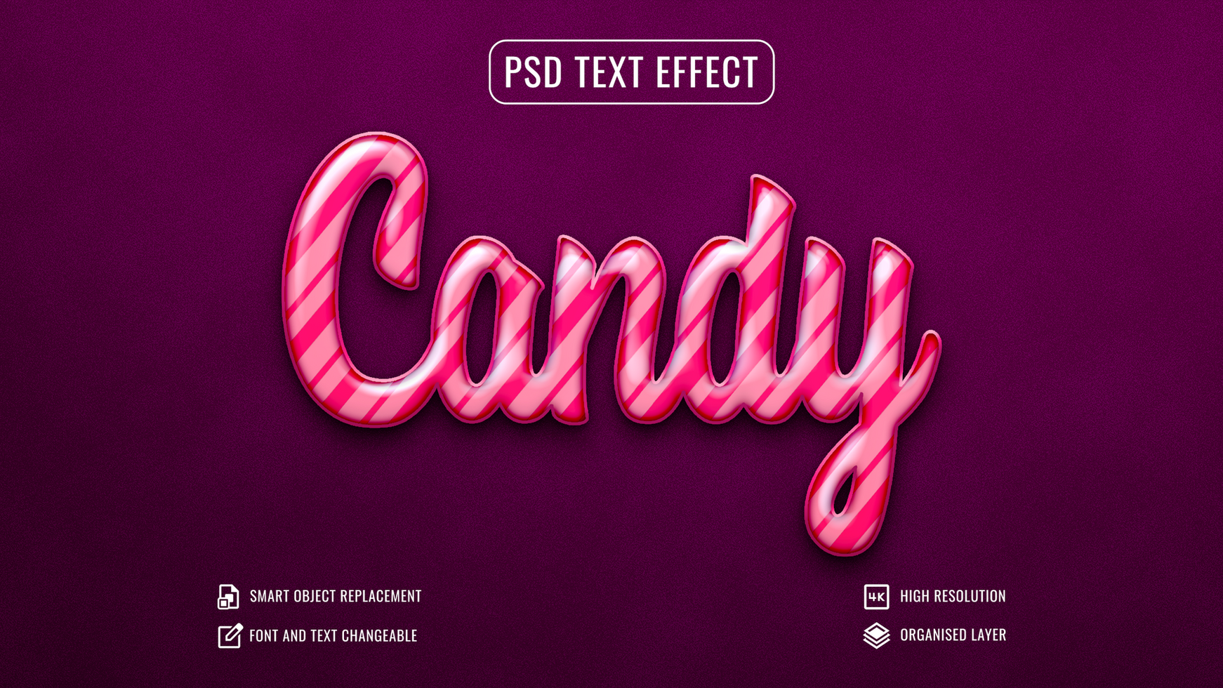 candy text effect with a purple background psd