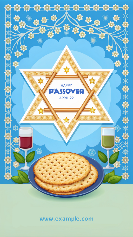 A blue and white poster with a star and the word Passover written psd