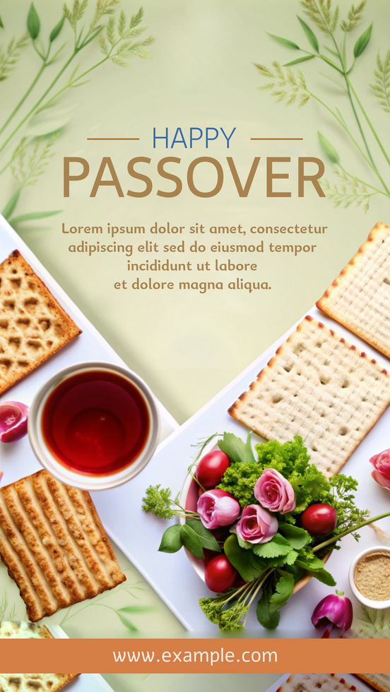 un' manifesto per un' Pasqua ebraica celebrazione con un' varietà di Alimenti e fiori psd