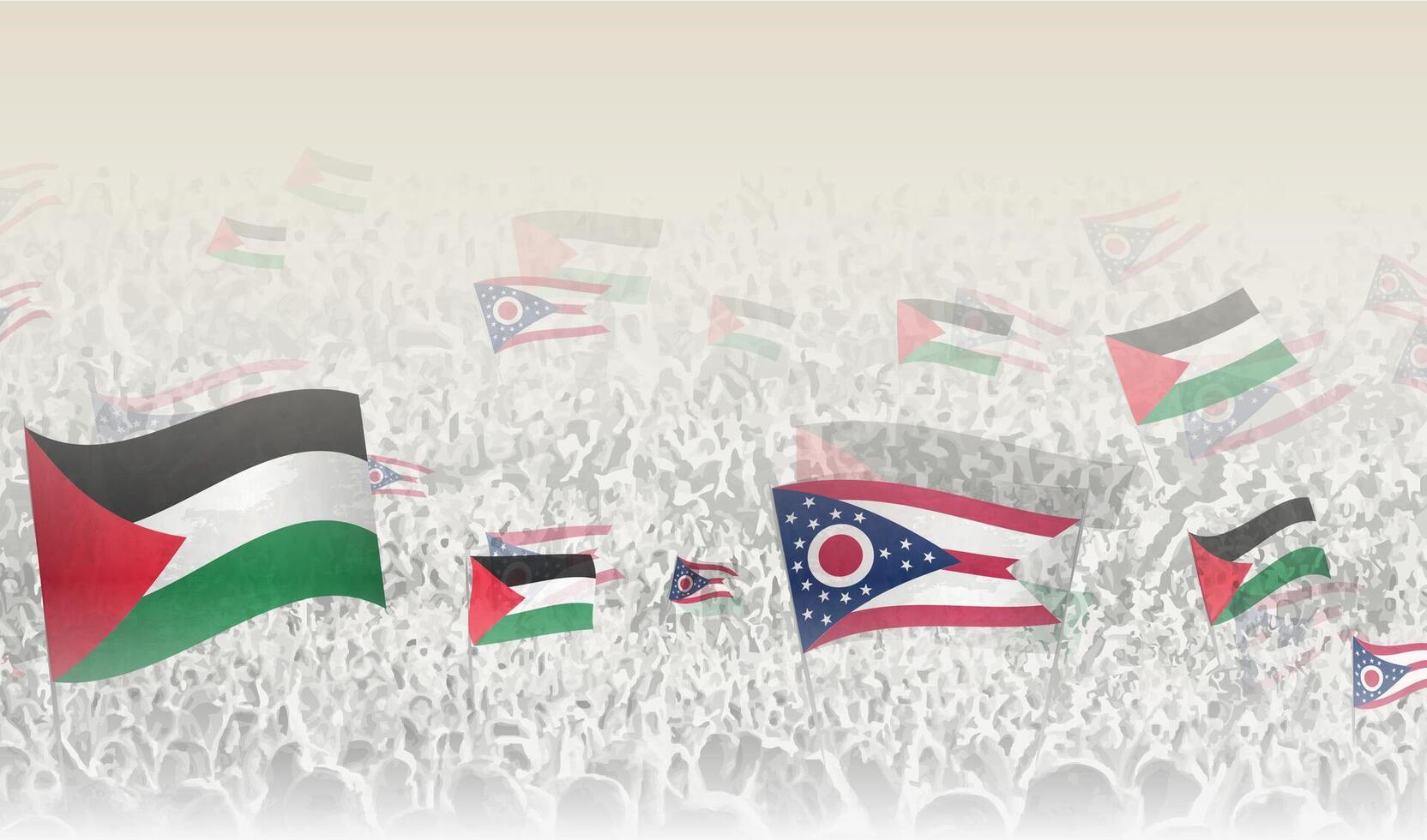 Palestina y Ohio banderas en un multitud de aplausos gente. vector