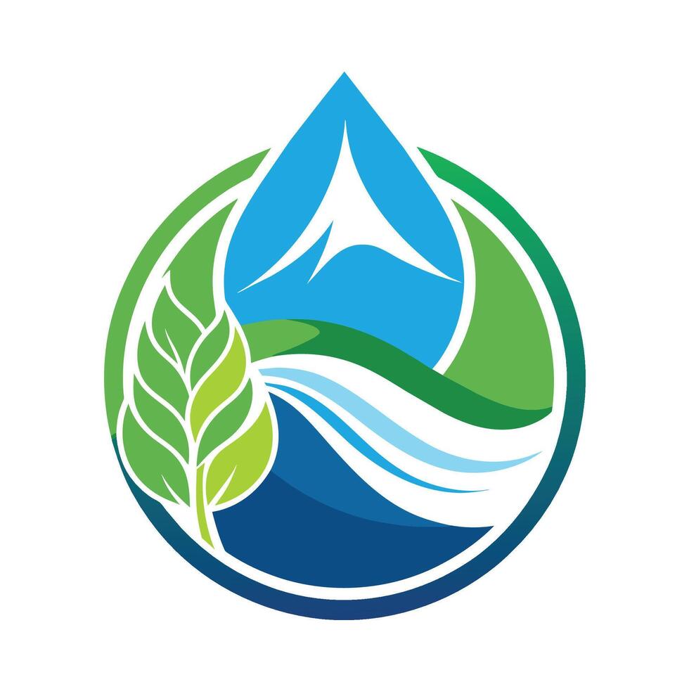 A green leaf with a water drop for a logo design emphasizing water conservation efforts, A logo that captures the essence of water conservation with minimalistic elements vector