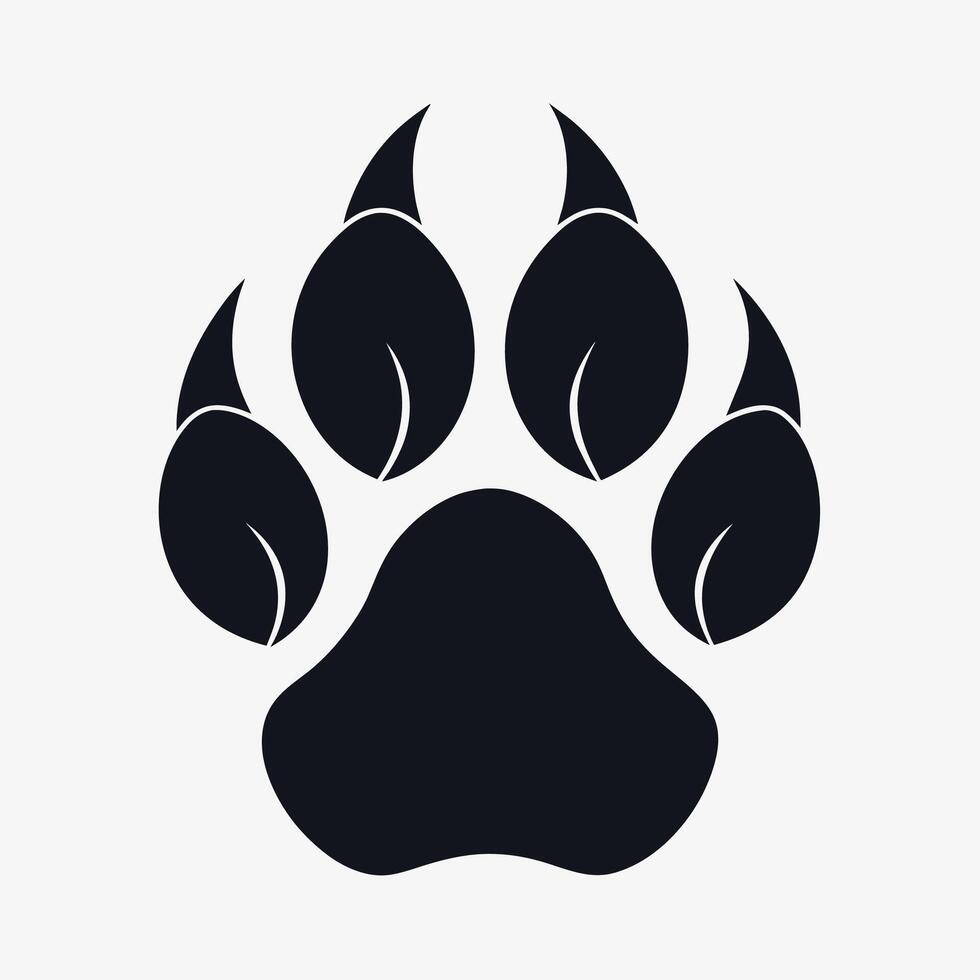 A black and white wolf paw print stands out against a white background, A clean and simple logo depicting a wolf's paw print in a subtle and understated manner vector