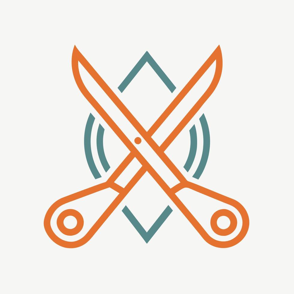 A pair of scissors placed on a clean white background, A clean, modern logo featuring the outline of a pair of scissors vector