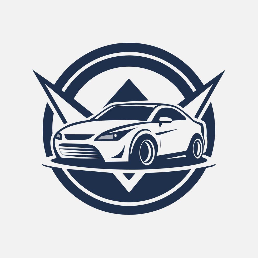 A car driving in a circular motion on a white background, A minimalist logo incorporating elements of industrial design vector