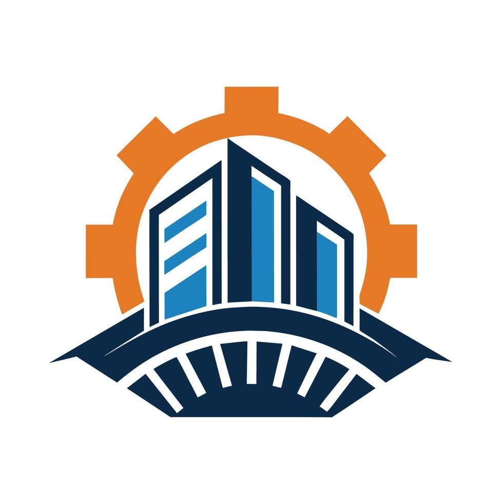 Logo design for a manufacturing company, featuring a building in the center, A design that captures the essence of manufacturing through minimalism vector