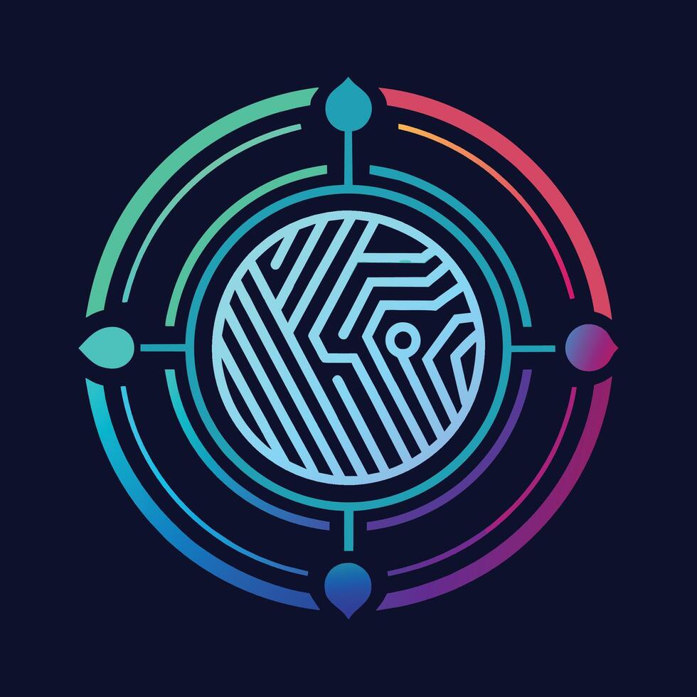A vibrant circle design with the letter K inside, creating a futuristic and modern logo, A futuristic logo incorporating elements of biometric technology vector