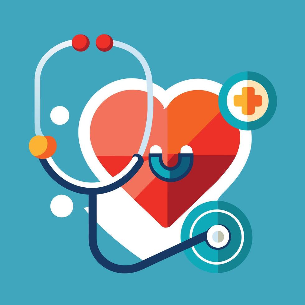 A heart-shaped object with a stethoscope attached to it, depicting a medical health care icon, abstract medical halth care icon with stethoscope and heart vector
