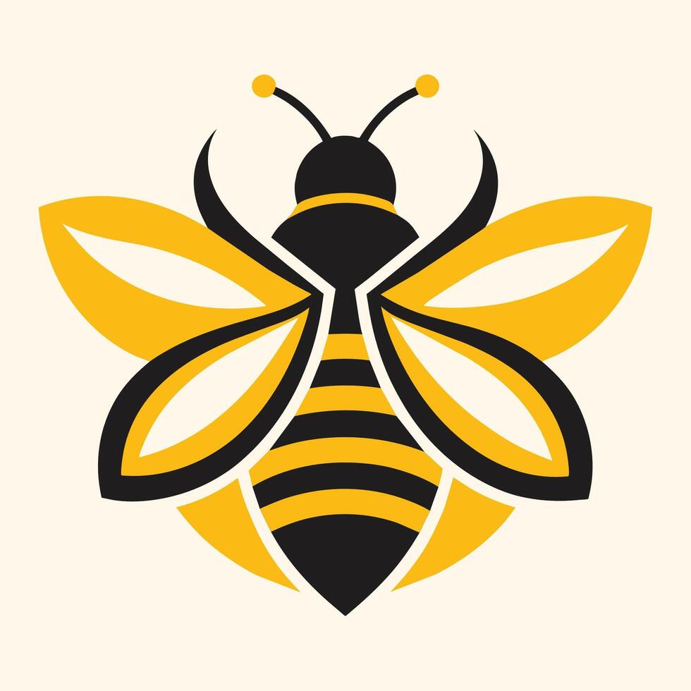 Stylized black and yellow bee on a stark white background, A minimalist logo featuring a sleek, stylized lion silhouette vector