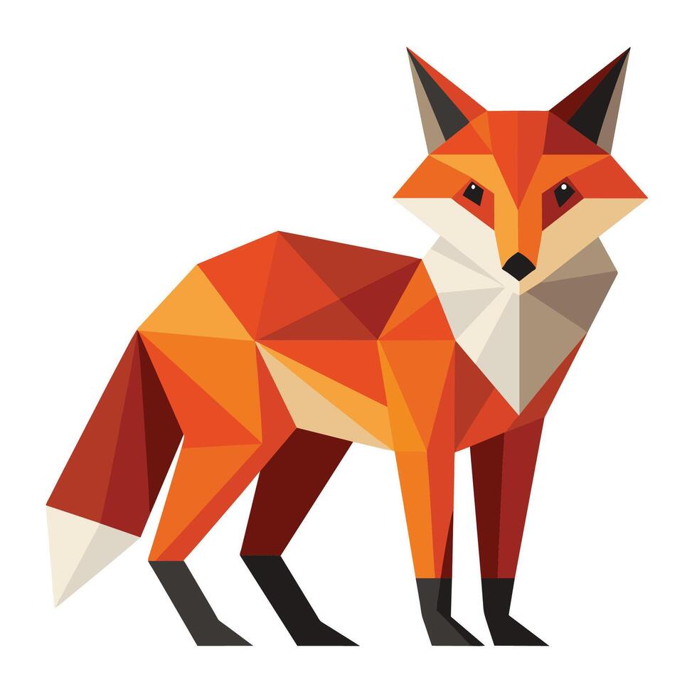 un rojo zorro es en pie en parte superior de un blanco fondo, exhibiendo sus sorprendentes colores y características, un geométrico representación de un zorro en un sencillo y limpiar diseño vector