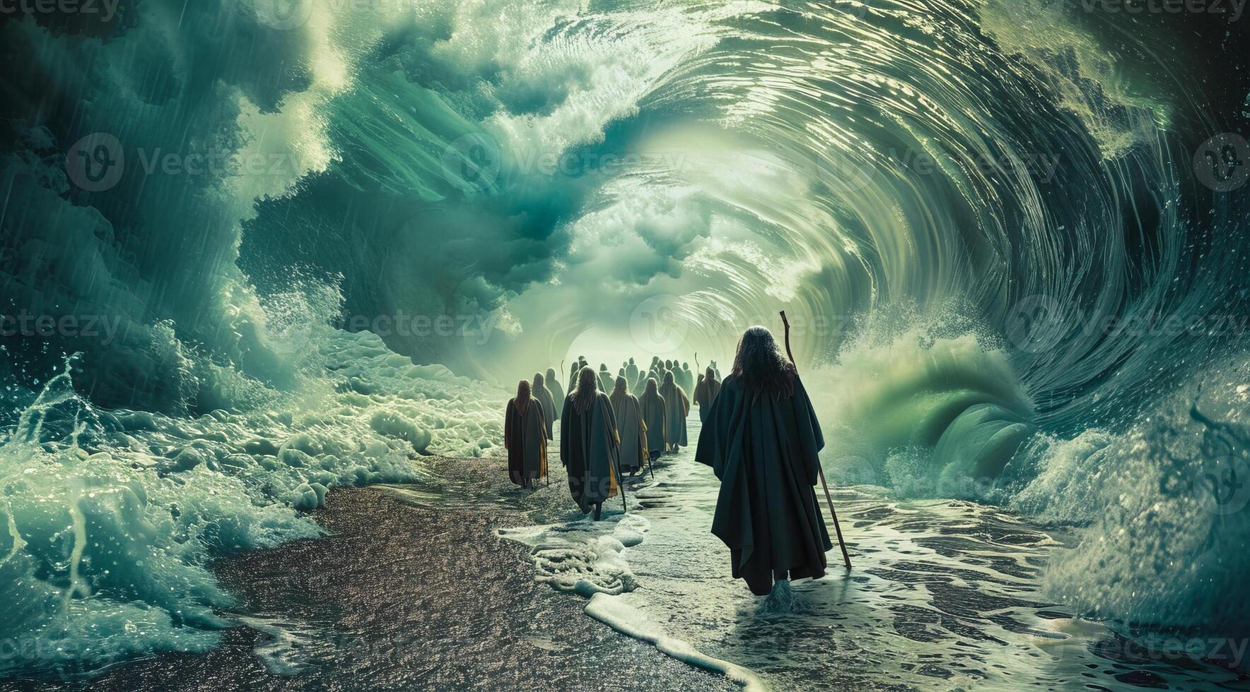 Moses leads the Exodus of the Israelites and jews out of Egypt and across the Red Sea photo