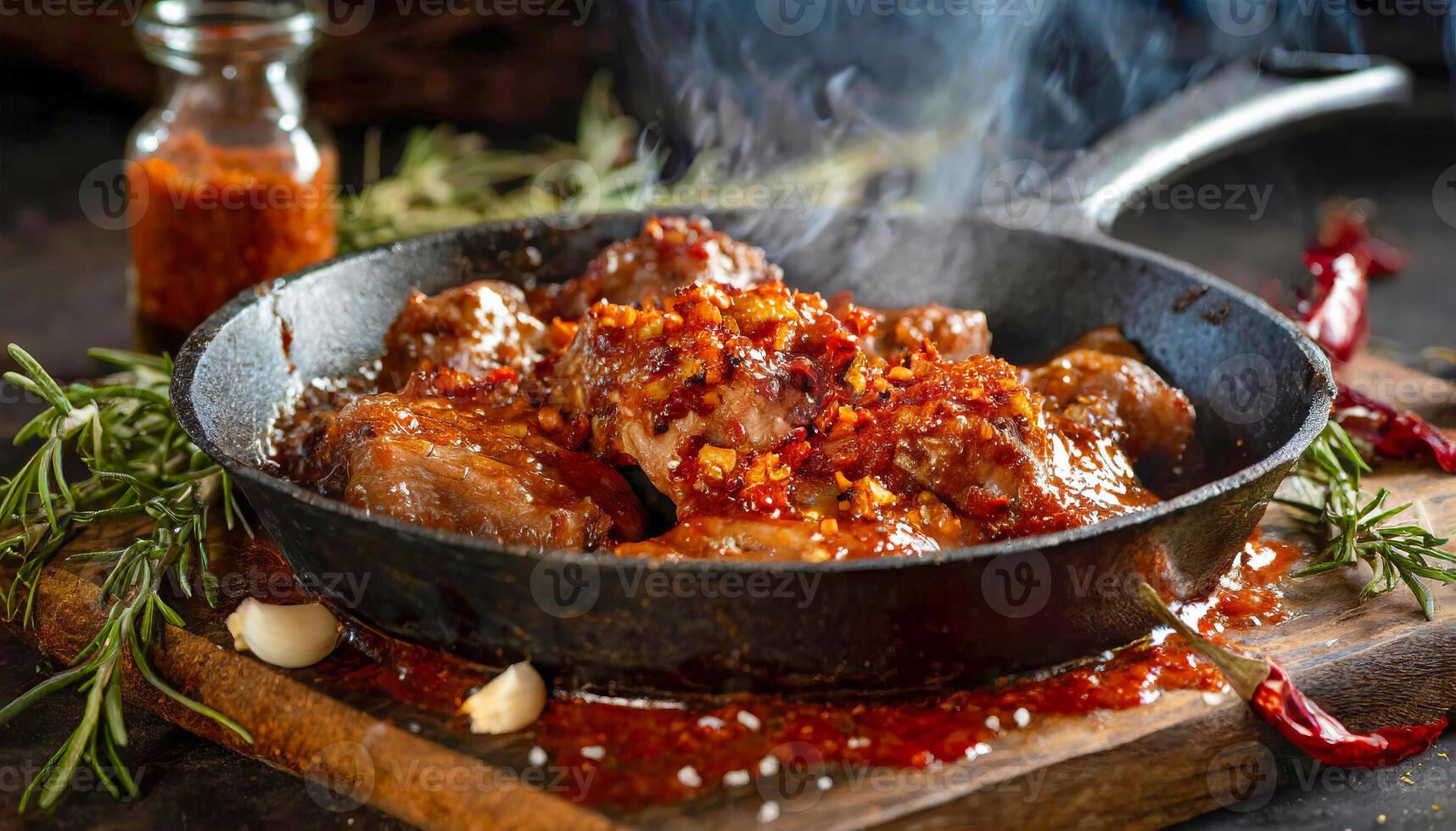 A person is cooking chicken in a pan on a stove photo