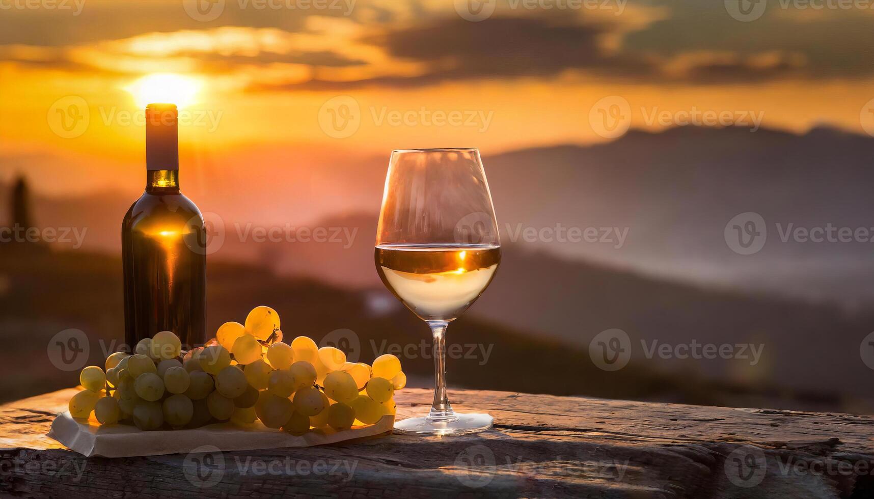 Red and white wine tasting at winery fields and grapevines photo
