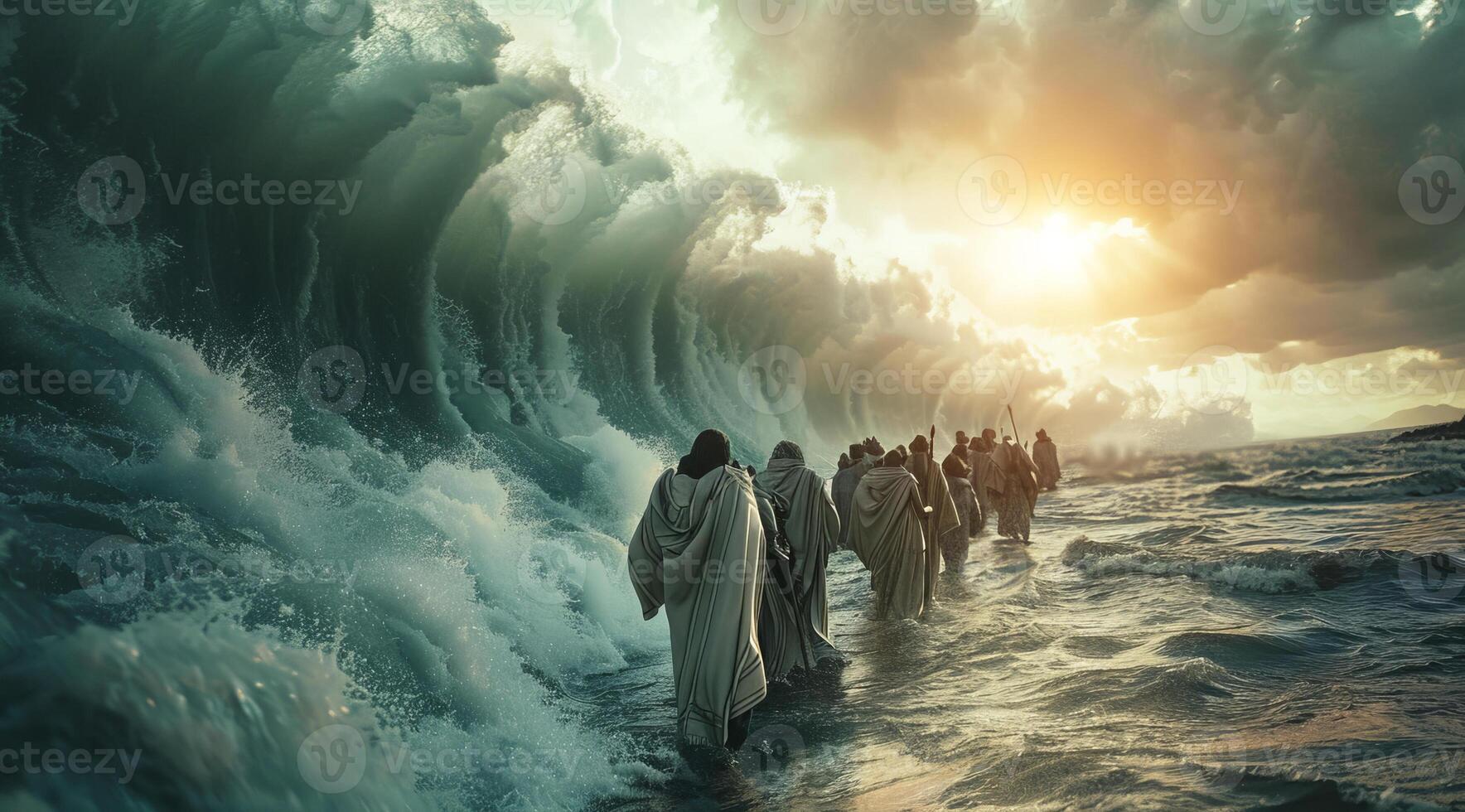 Moses leads the Exodus of the Israelites and jews out of Egypt and across the Red Sea photo