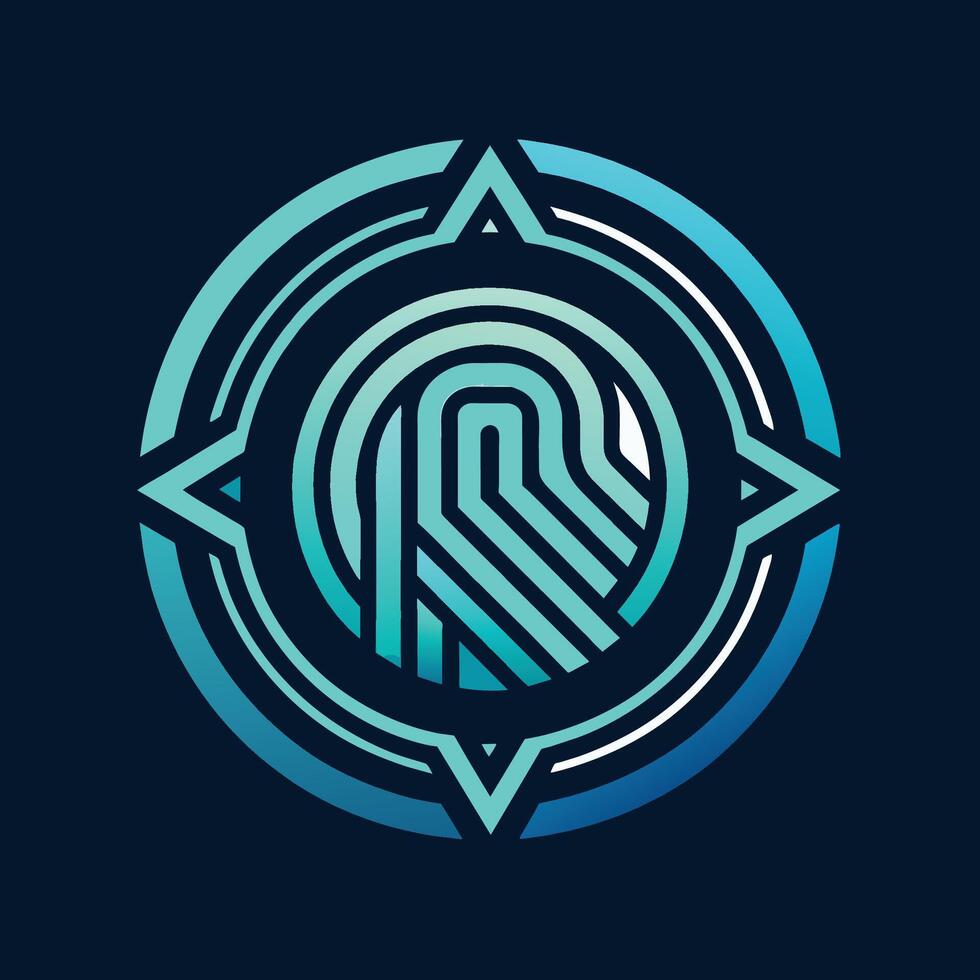 un logo presentando el letra q en el centro, diseñado en un futurista estilo con sombras de azul y verde, un futurista logo incorporando elementos de biométrico tecnología vector