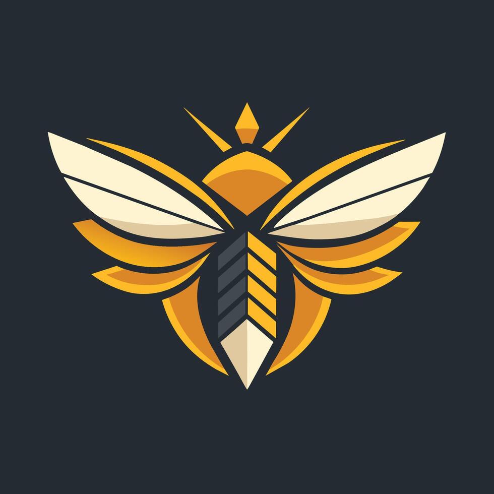 A bee with a tie around its chest, showcasing a unique and quirky accessory, A minimalist logo incorporating bee wings in a symmetrical design vector