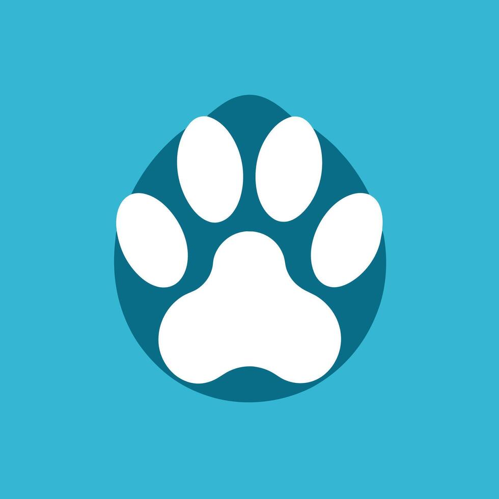 A minimalist white paw print stands out on a vibrant blue background, A clean, modern logo featuring a simple paw print design vector