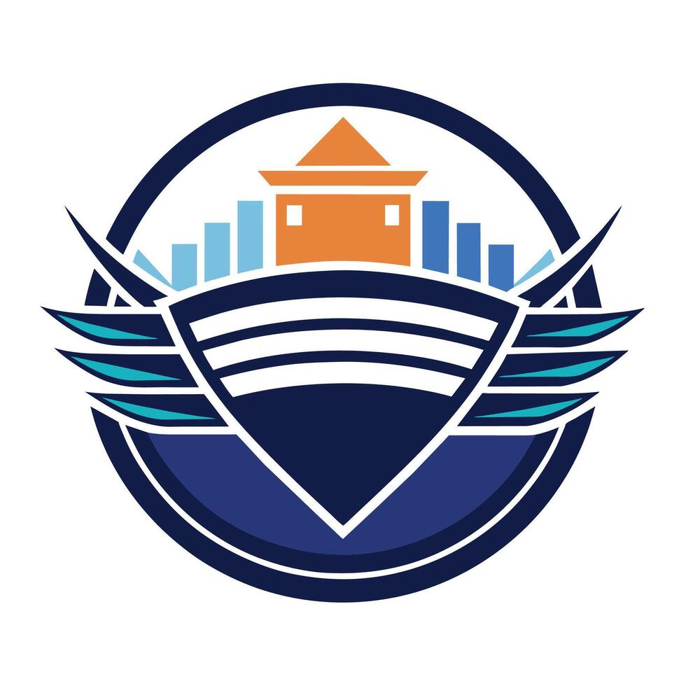 A minimalist logo featuring a lighthouse atop a blue and orange design, A minimalist logo inspired by the concept of global trade and commerce vector