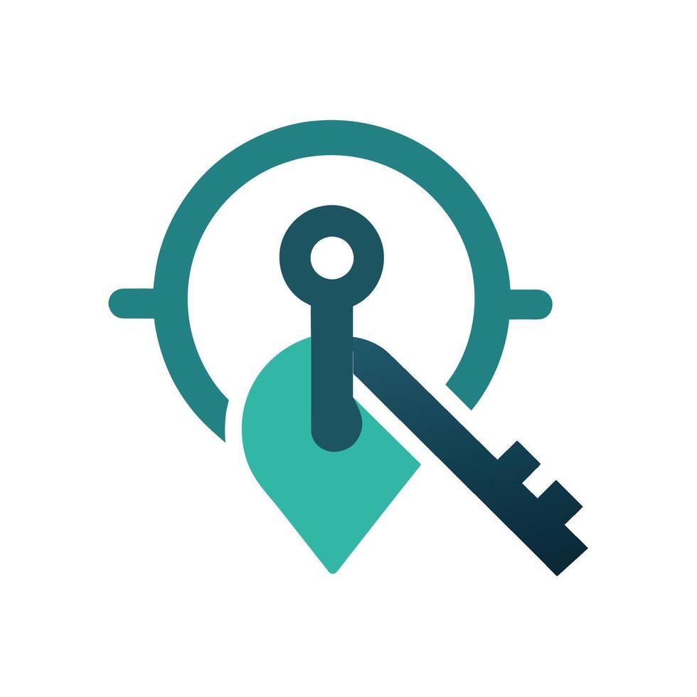 A key inside a circle with a green border around it, suggesting a turning action, A minimalist representation of a virtual library or e-learning hub vector