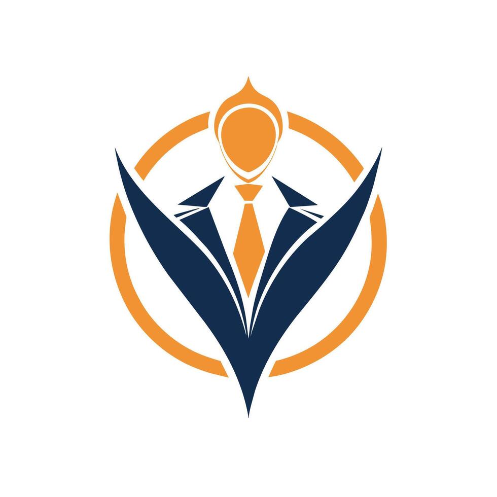 A man dressed in a suit and tie confidently stands in front of a circular object, An elegant and refined logo that reflects the strategic thinking and problem-solving skills of management consultants vector