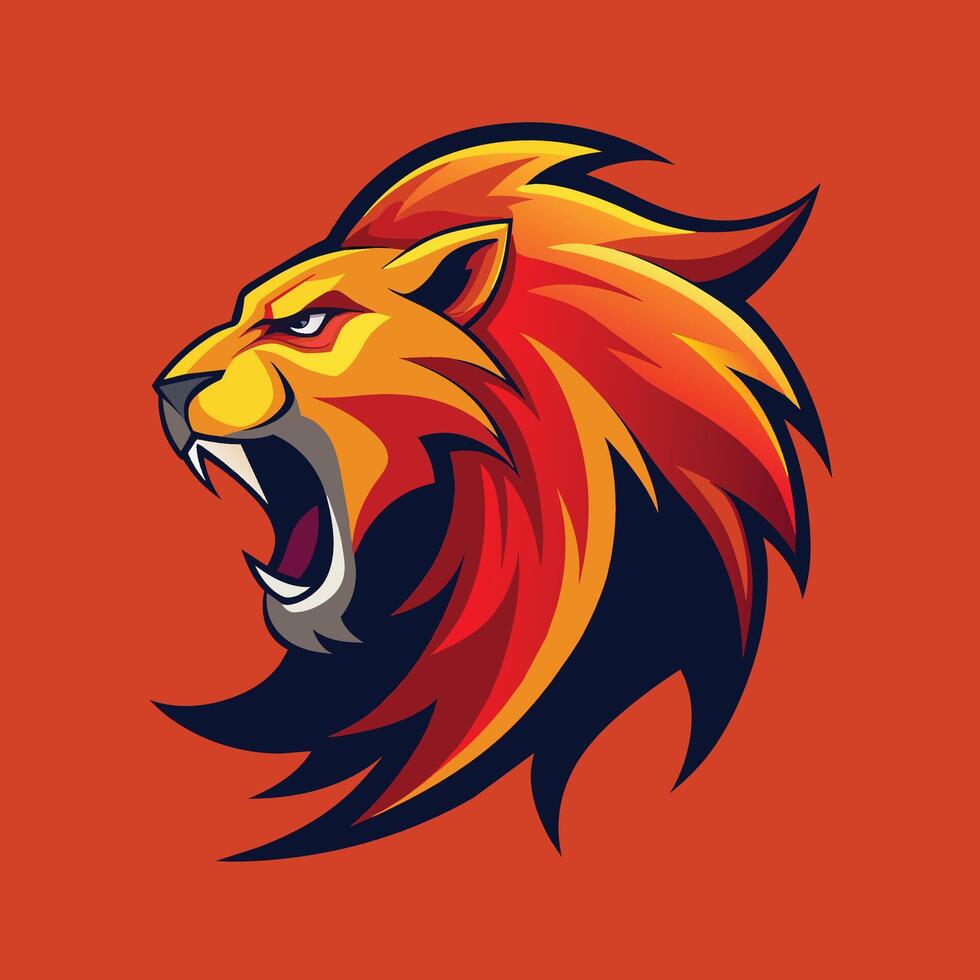 Modern abstract lions head roaring against a vibrant red backdrop, Abstract representation of growth and renewal in a sleek, modern style vector