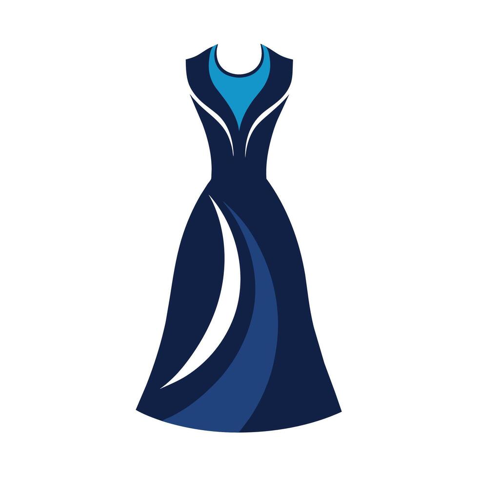 Navy blue dress displayed on mannequin against white background, An elegant navy blue dress with a subtle abstract pattern vector