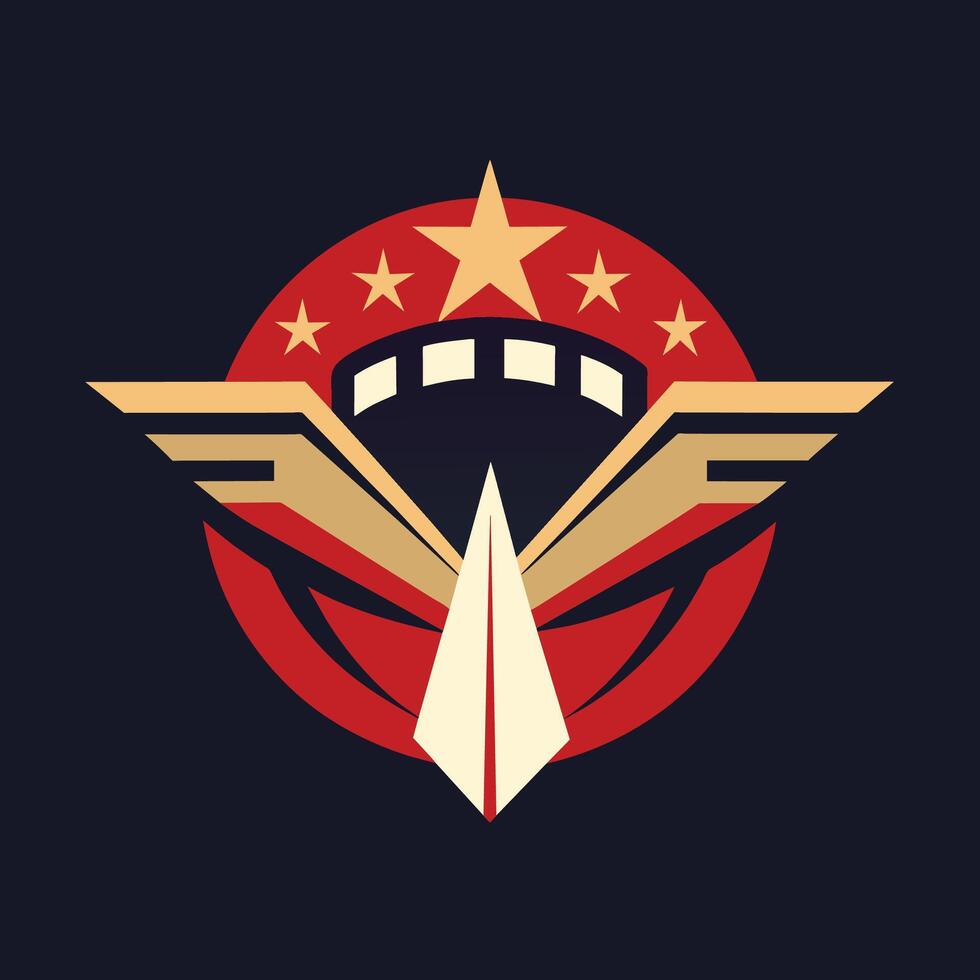 un rojo y blanco avión adornado con estrellas en sus exterior, un minimalista logo inspirado por un clásico película género, minimalista sencillo moderno logo diseño vector