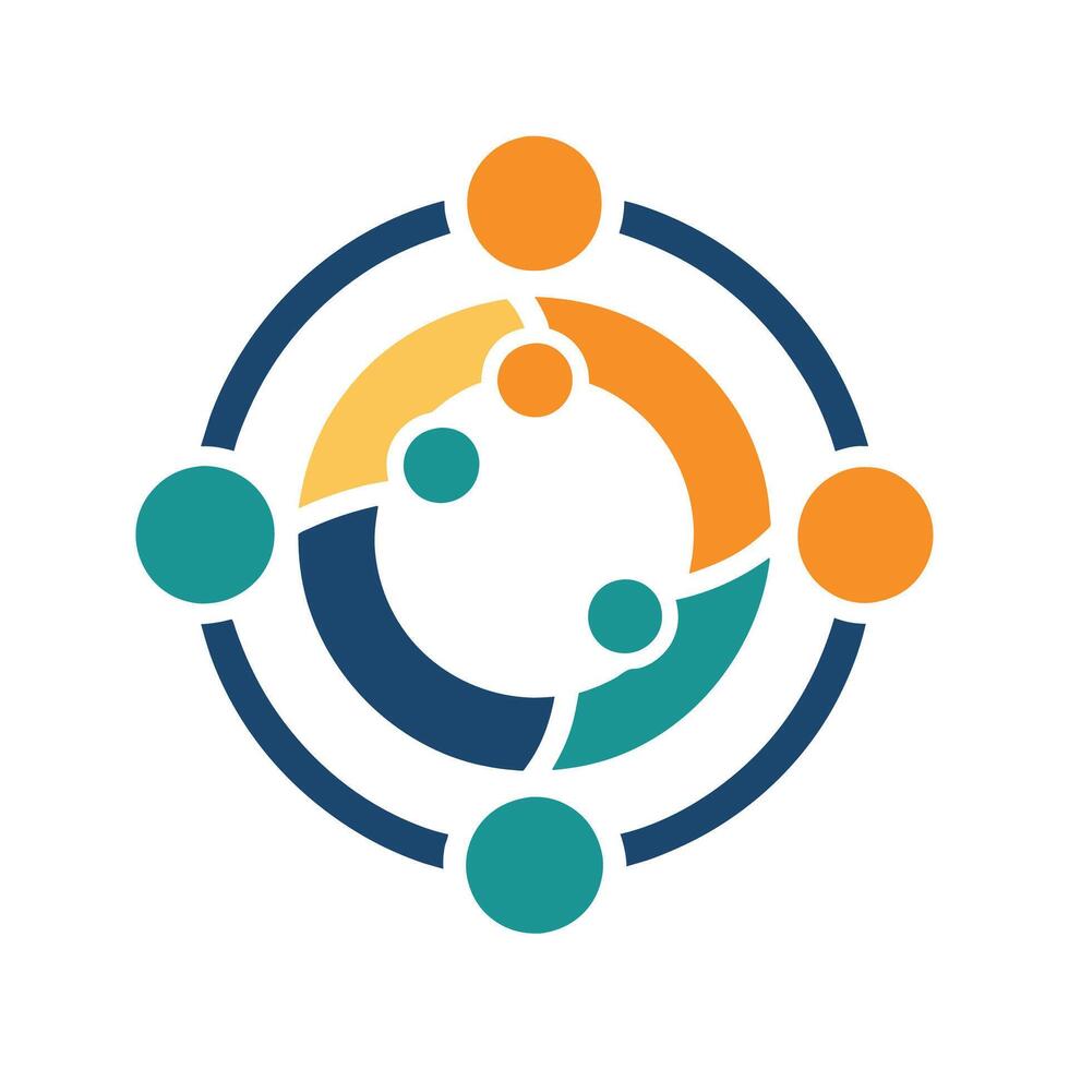 People forming a circle and holding hands in unity and solidarity, A logo utilizing circles and dots to convey the idea of coordination and synchronization in supply chain management vector