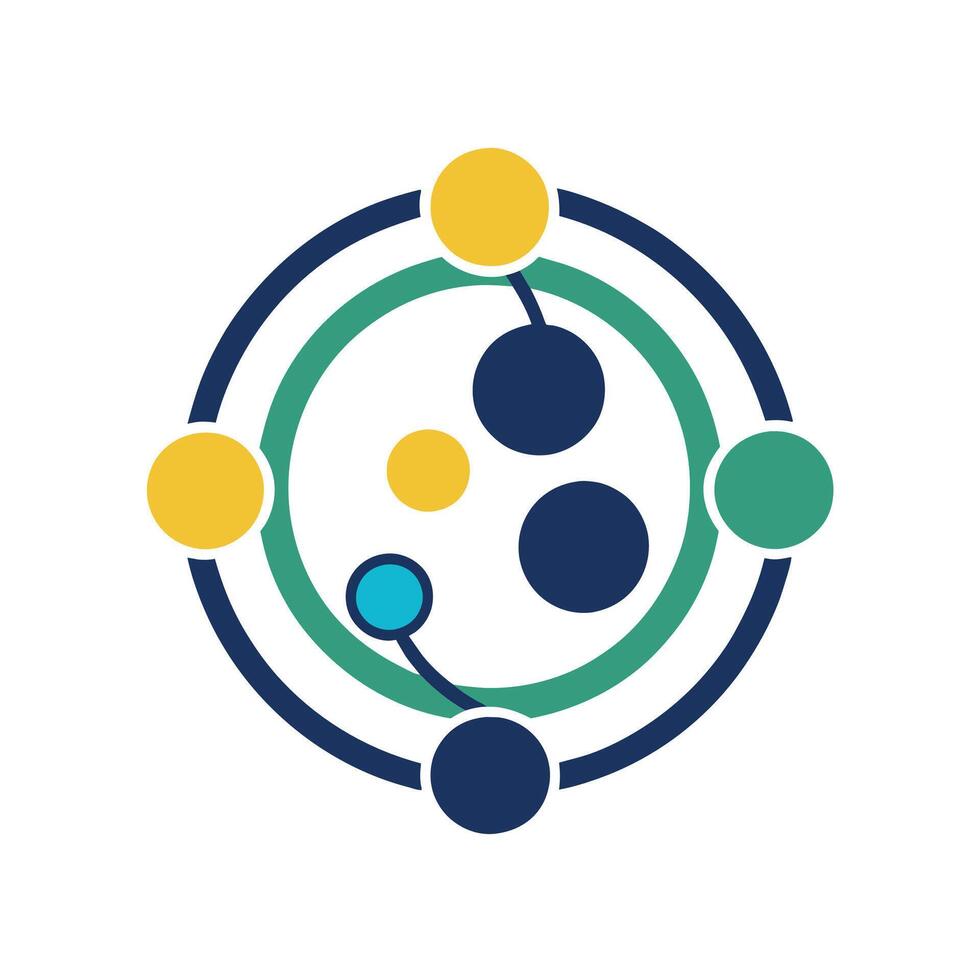 People standing in a circular formation, A logo utilizing circles and dots to convey the idea of coordination and synchronization in supply chain management vector