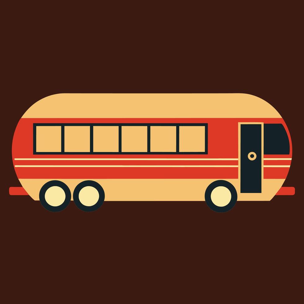 un rojo autobús con un puerta en pie en contra un marrón fondo, un minimalista interpretación de un autobús o tren en logo formar vector