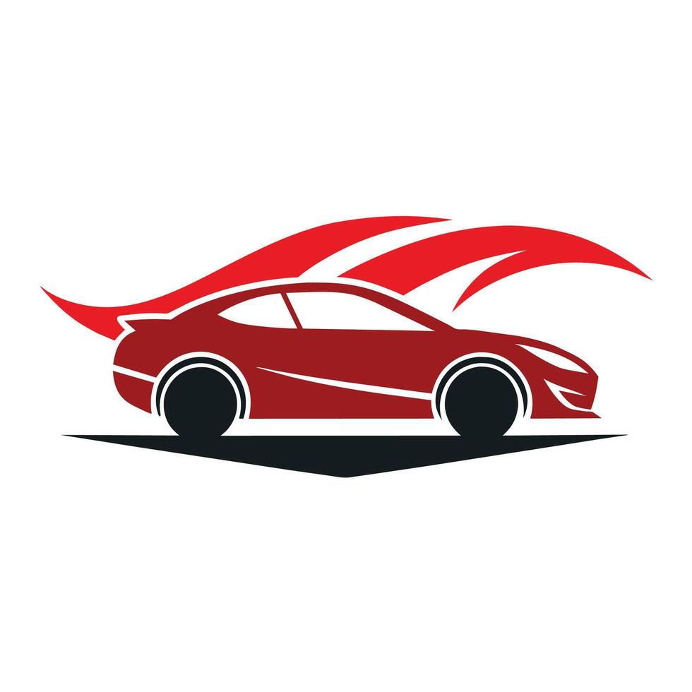 un rojo coche con un rojo fuego diseño en sus exterior, un minimalista logo presentando un estilizado fábrica silueta vector