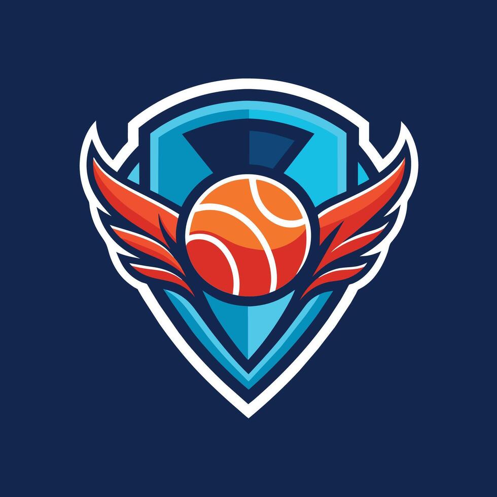 un baloncesto pelota con alas flotante en un azul fondo, un simple, negrita logo para un tenis equipo, minimalista sencillo moderno logo diseño vector