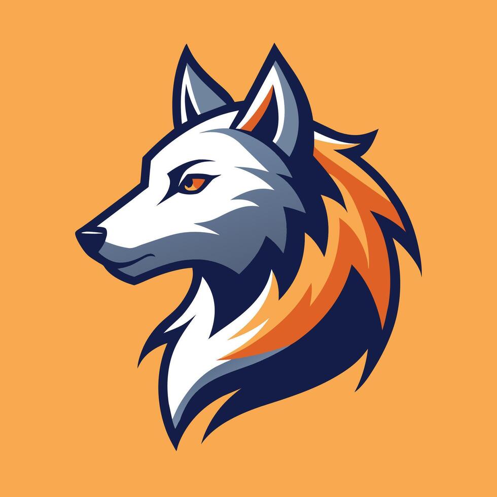 Illustration of a wolfs head against an orange backdrop, A minimalist illustration of a wolf's profile, emphasizing the animal's strength and beauty vector