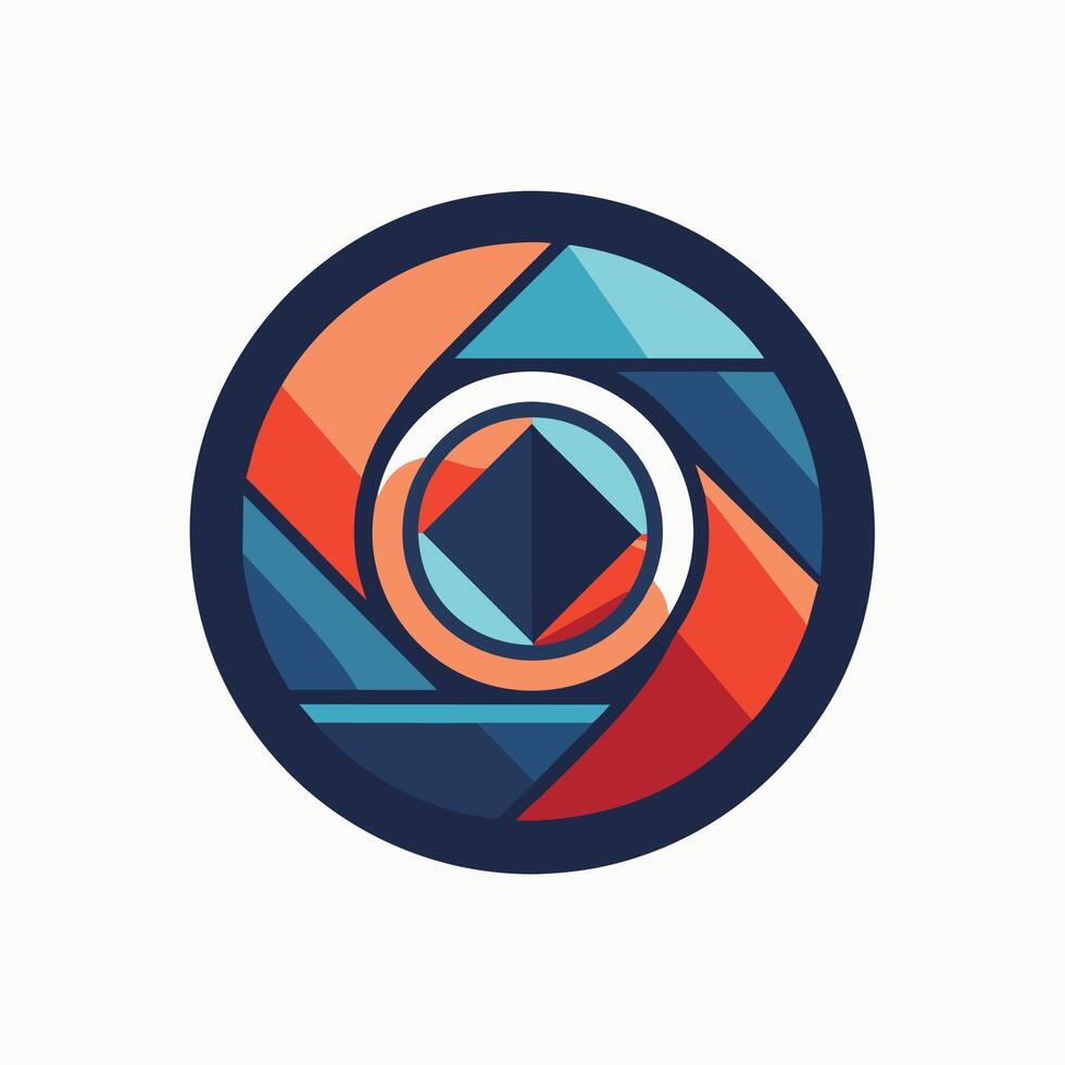 Circular logo featuring a geometric design in a streamlined style, A simple and streamlined graphic of a camera lens for a photography-focused news outlet vector