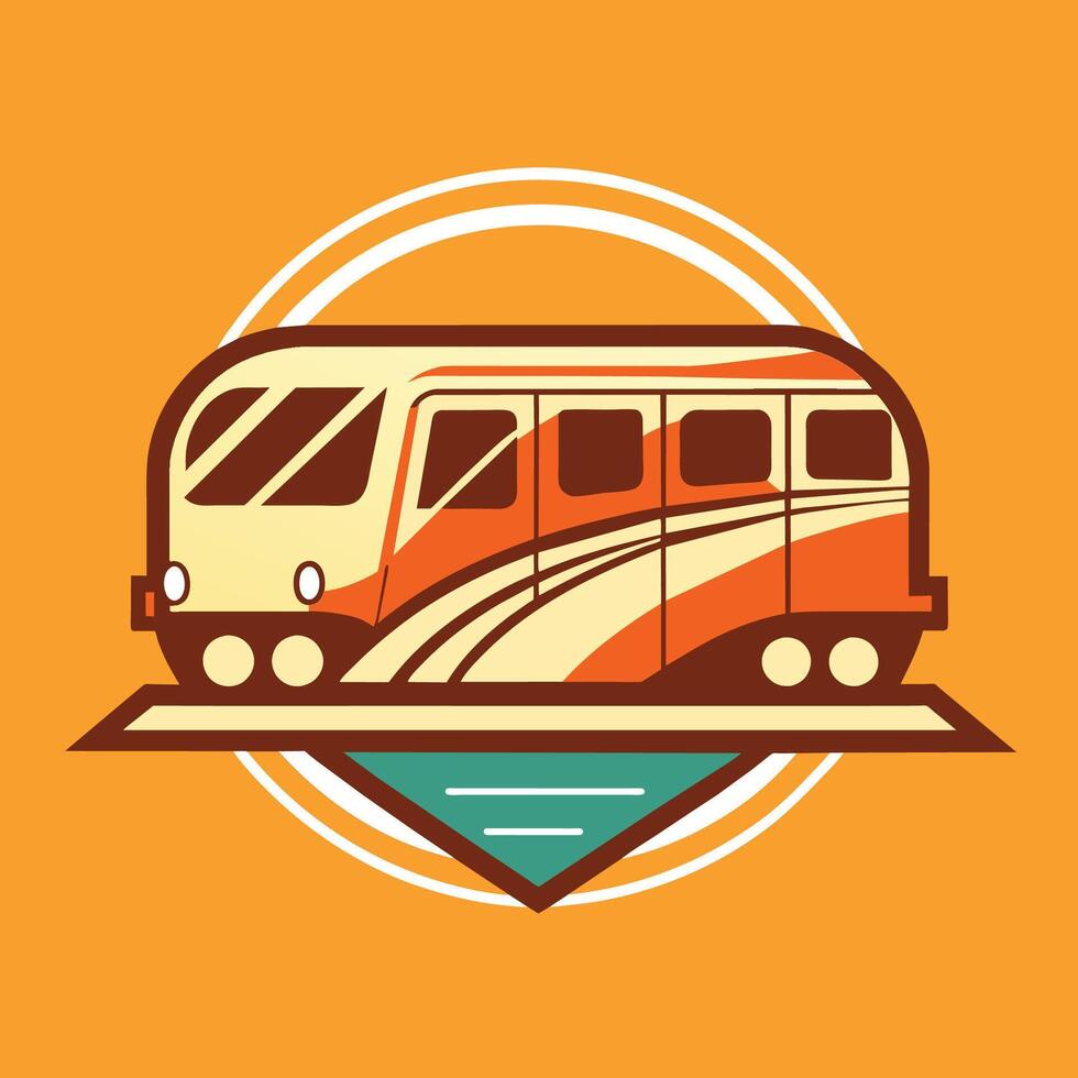 un tren es visto Moviente en un tren pista en contra un naranja fondo, un simple, elegante símbolo representando público transporte, minimalista sencillo moderno logo diseño vector