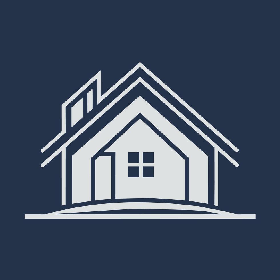A white house stands out against a solid blue background, A minimalist logo featuring a single line drawing of a leaf vector