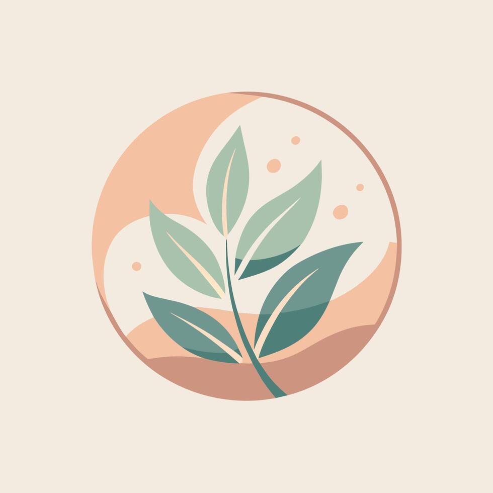 A minimalist logo featuring a plant neatly enclosed within a circle shape, A minimalist logo for a natural beauty brand with a soft, muted color palette vector