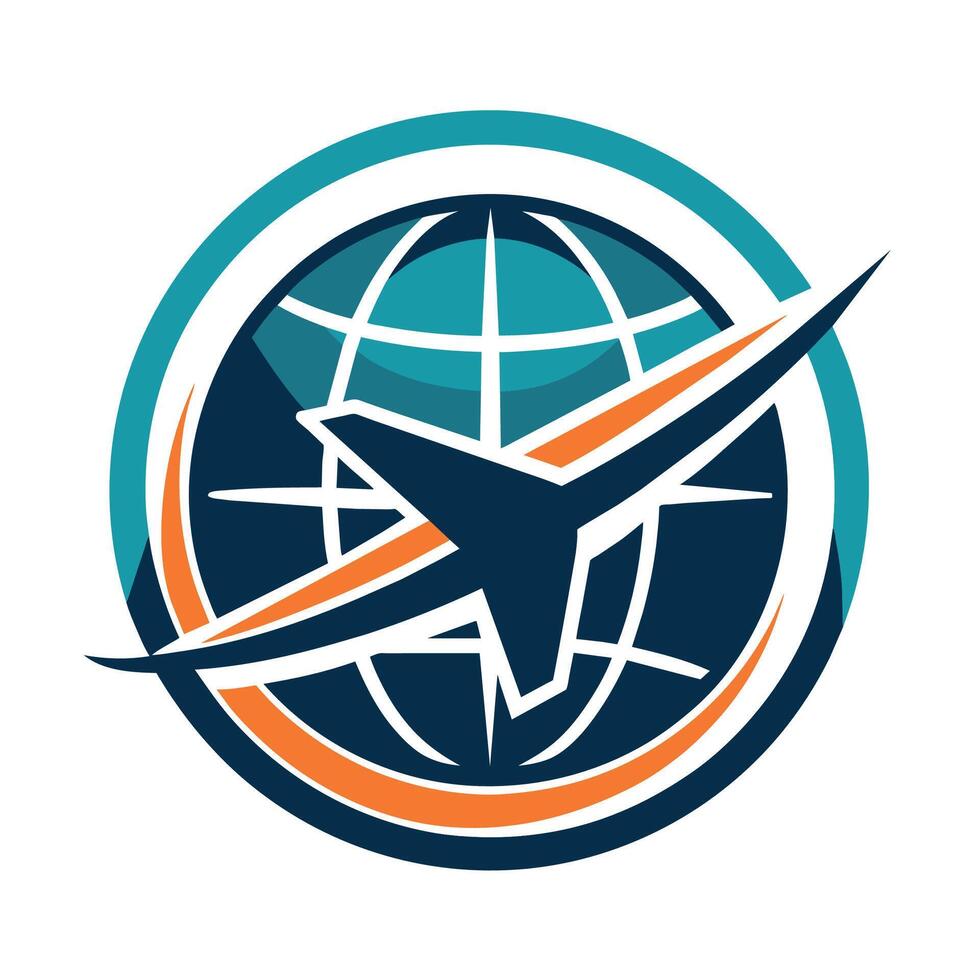 An airplane is flying in the sky, moving around the Earth, A sleek and minimalist design featuring a globe and airplane icon vector