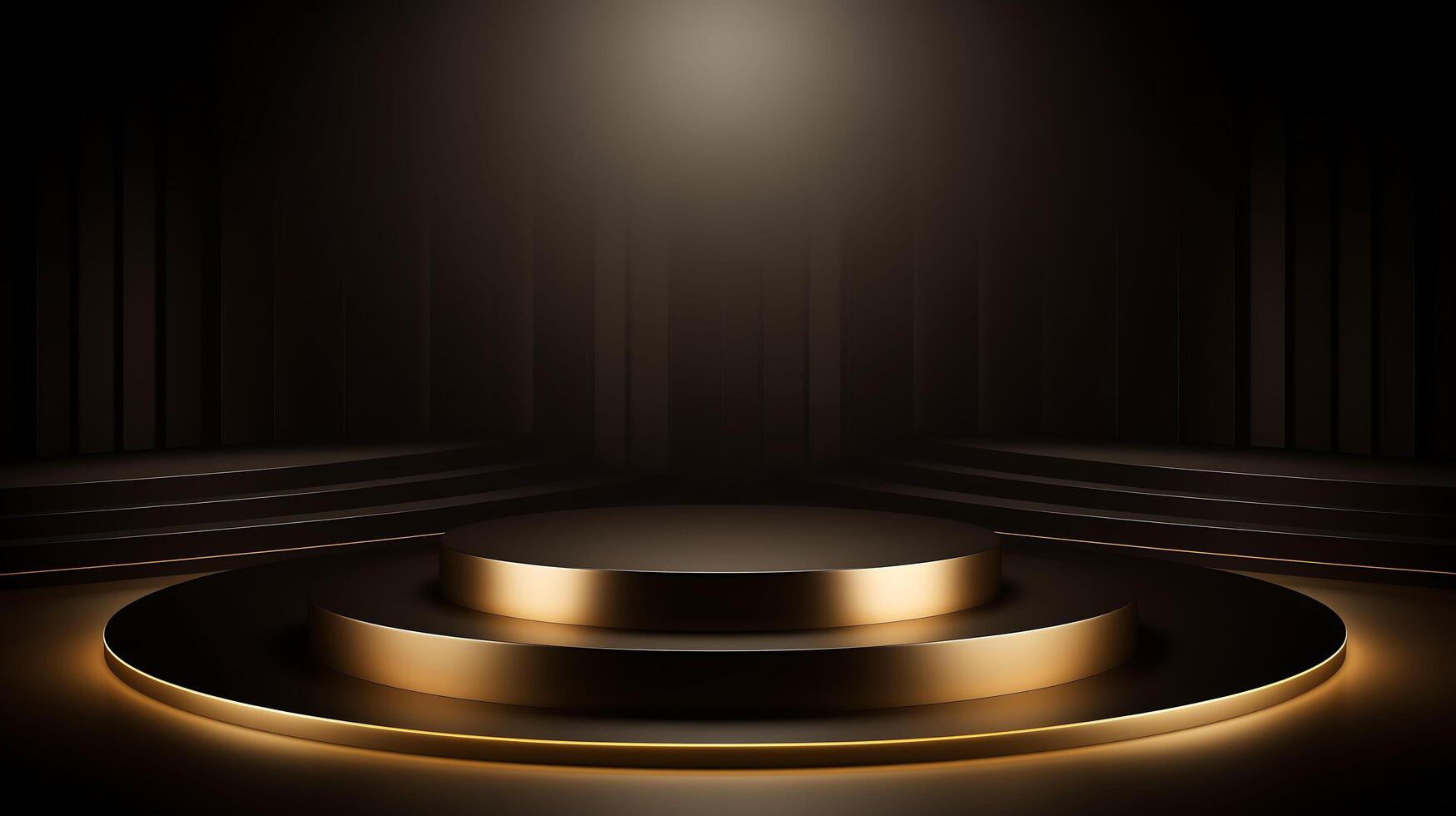 minimalist podium in black and gold with spotlight for product presentation photo