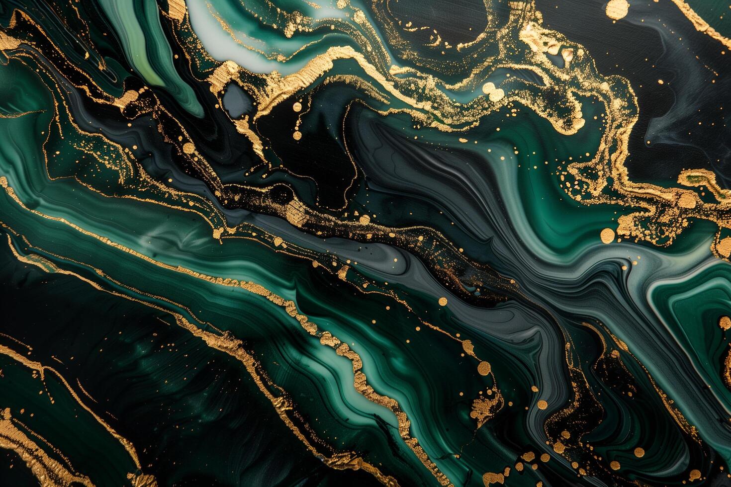 rich green, black and gold liquid marble splash background, luxury marble tile pattern photo