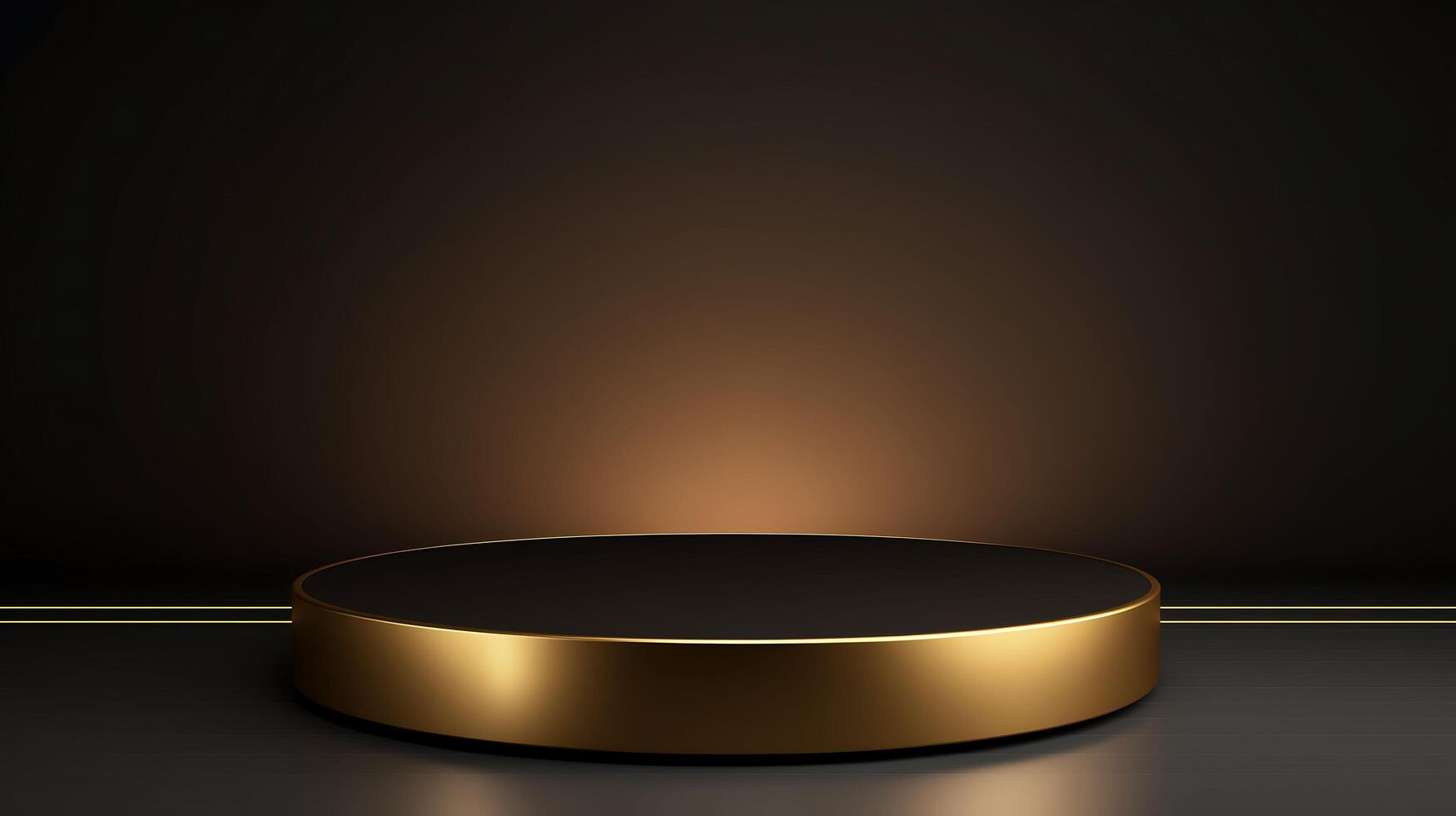 minimalist podium in black and gold with spotlight for product presentation photo