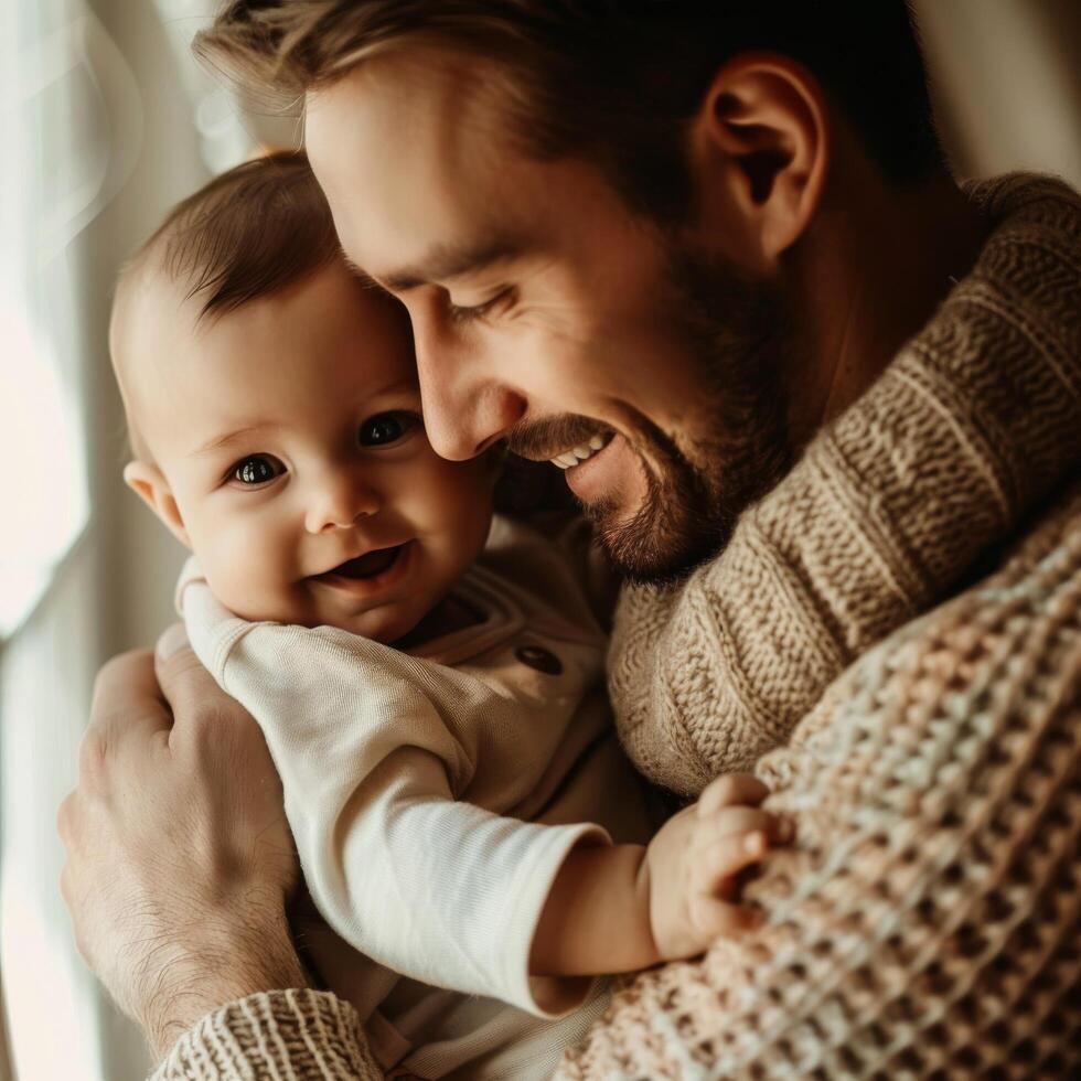 Warm Candid Moment Between Father and Baby for Family-Oriented Advertising photo