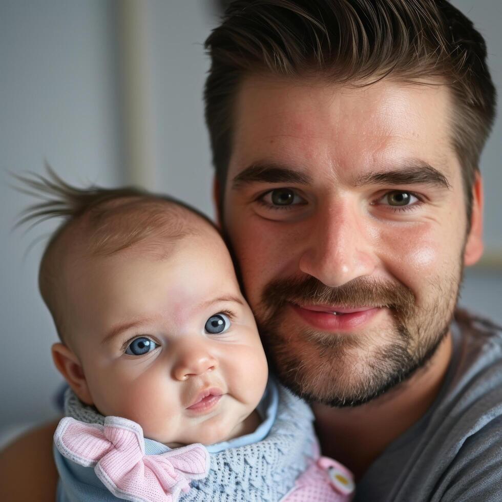 padre participación su bebé capturar un calentar familia momento foto