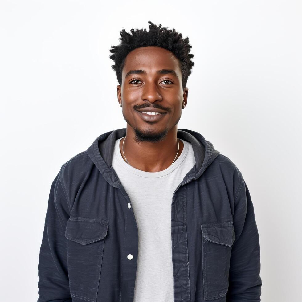 Portrait of a smiling young African American man casual attire photo