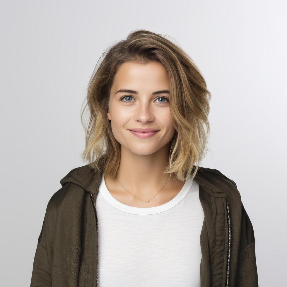 Portrait of a young smiling woman for lifestyle and apparel advertising photo