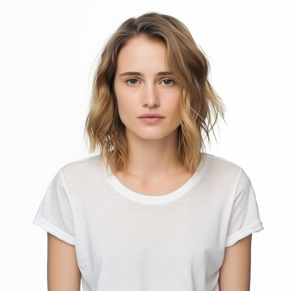 Portrait of a Young Caucasian Woman Possibly for Fashion Beauty or Identity Concepts photo