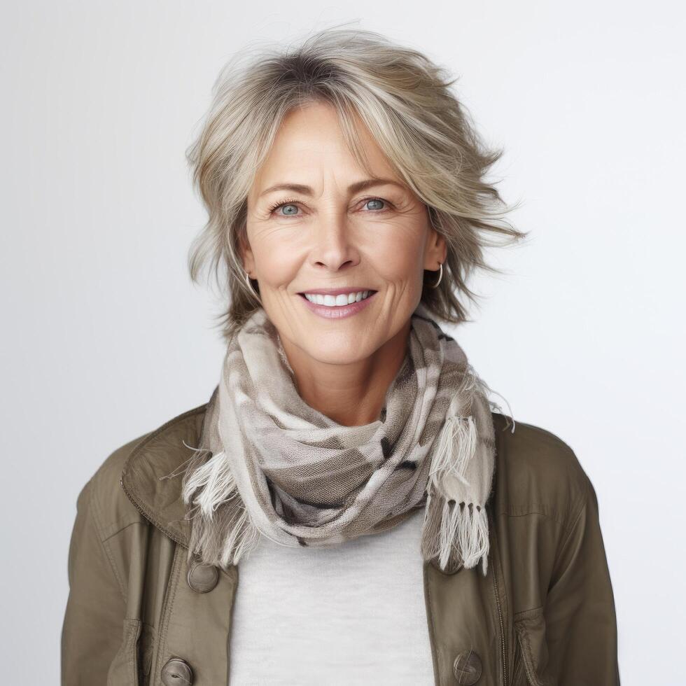 Portrait of a smiling mature woman possibly for fashion or lifestyle industry photo